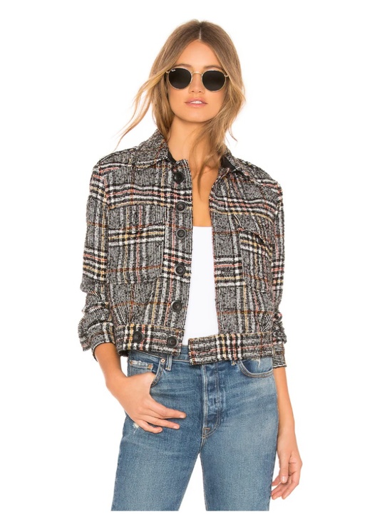 Free People Jackets & Blazers - Free People Slouchy Eisenhower Jacket | Black Plaid Cropped Utility Jacket Boho